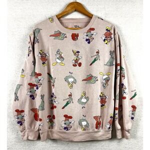 Disney Parks 100 Years of Wonder SweatShirt Size L Mickey & Friends Donald Pink